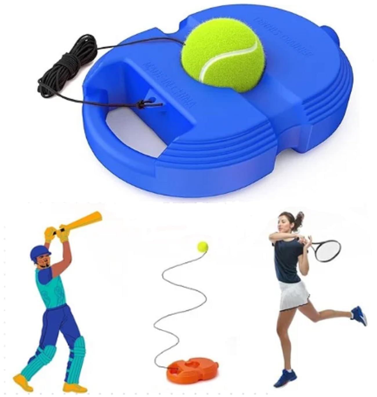 Tennis Practice Rebound Trainer Set with Ball & Base – Solo Tennis Training Equipment (Blue)