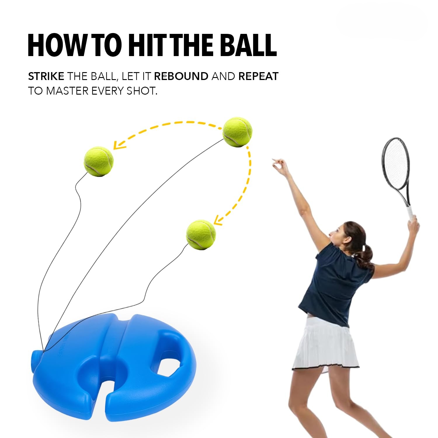 Tennis Practice Rebound Trainer Set with Ball & Base – Solo Tennis Training Equipment (Blue) - Image 6
