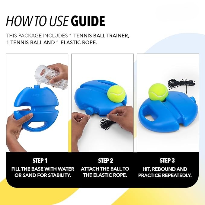Tennis Practice Rebound Trainer Set with Ball & Base – Solo Tennis Training Equipment (Blue) - Image 4